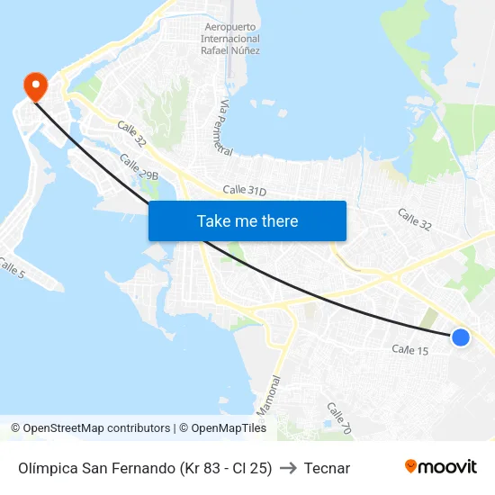 Olímpica San Fernando (Kr 83 - Cl 25) to Tecnar map