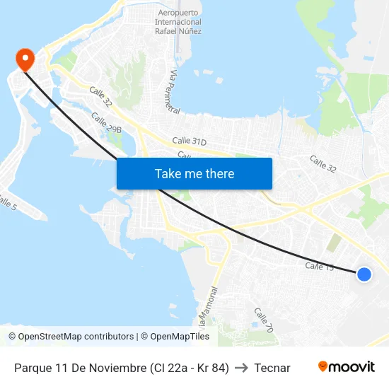 Parque 11 De Noviembre (Cl 22a - Kr 84) to Tecnar map