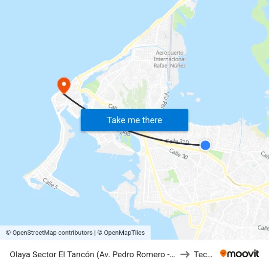 Olaya Sector El Tancón (Av. Pedro Romero - Kr 50a) to Tecnar map