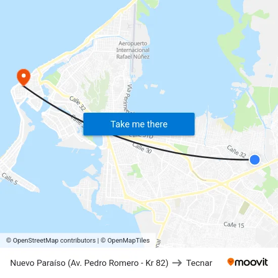 Nuevo Paraíso (Av. Pedro Romero - Kr 82) to Tecnar map