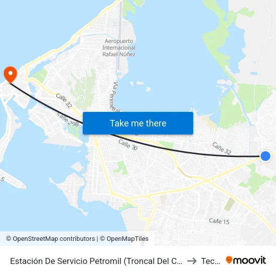 Estación De Servicio Petromil (Troncal Del Caribe - Kr 92) to Tecnar map