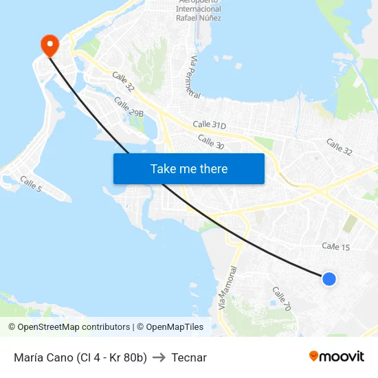 María Cano (Cl 4 - Kr 80b) to Tecnar map