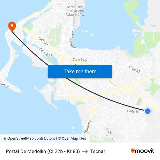 Portal De Medellín (Cl 22b - Kr 83) to Tecnar map