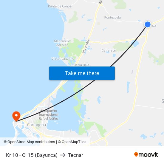 Kr 10 - Cl 15 (Bayunca) to Tecnar map