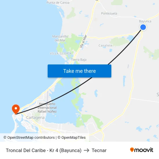 Troncal Del Caribe - Kr 4 (Bayunca) to Tecnar map