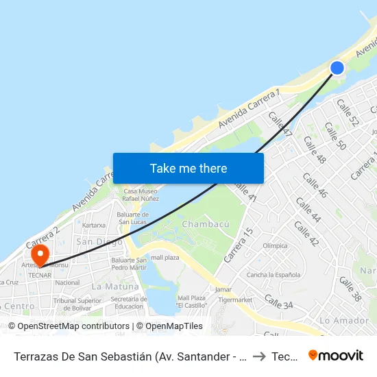 Terrazas De San Sebastián (Av. Santander - Cl 42a) to Tecnar map