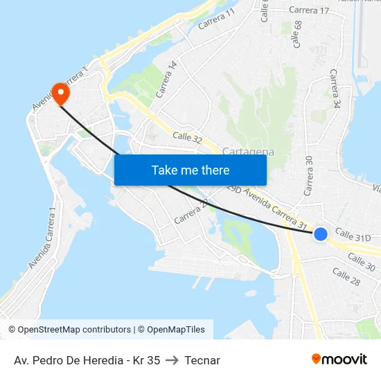 Av. Pedro De Heredia - Kr 35 to Tecnar map