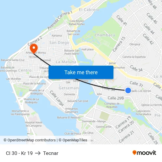 Cl 30 - Kr 19 to Tecnar map