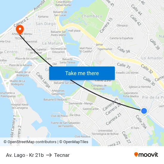 Av. Lago - Kr 21b to Tecnar map