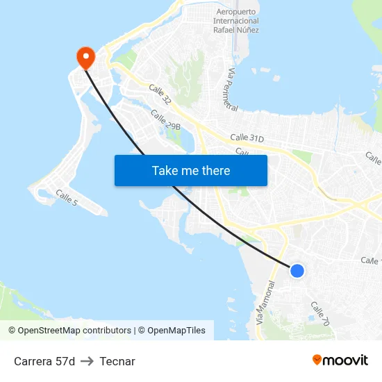Carrera 57d to Tecnar map