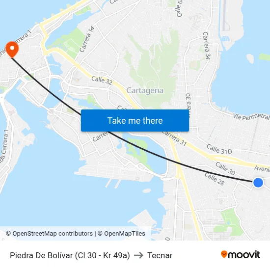 Piedra De Bolívar (Cl 30 - Kr 49a) to Tecnar map