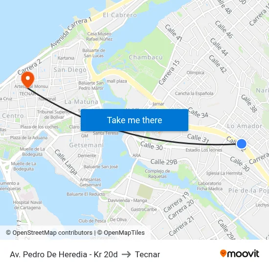 Av. Pedro De Heredia - Kr 20d to Tecnar map