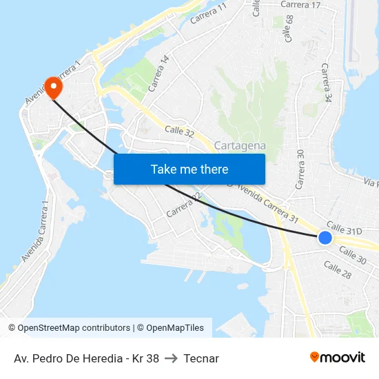 Av. Pedro De Heredia - Kr 38 to Tecnar map