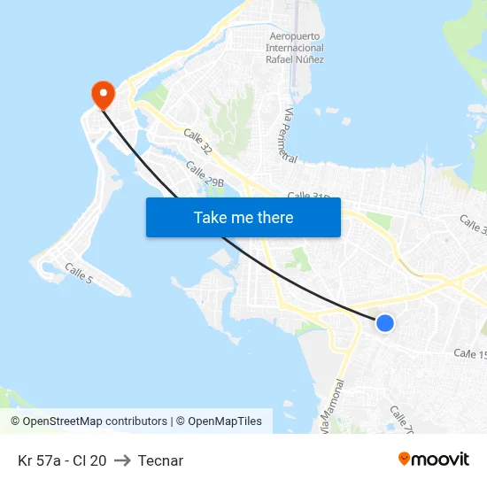 Kr 57a - Cl 20 to Tecnar map