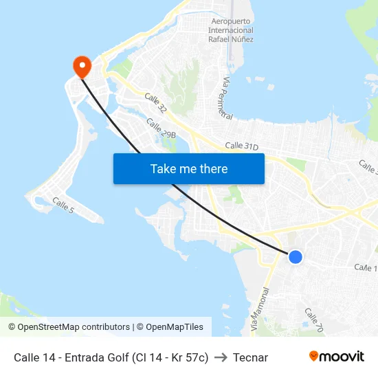 Calle 14 - Entrada Golf (Cl 14 - Kr 57c) to Tecnar map