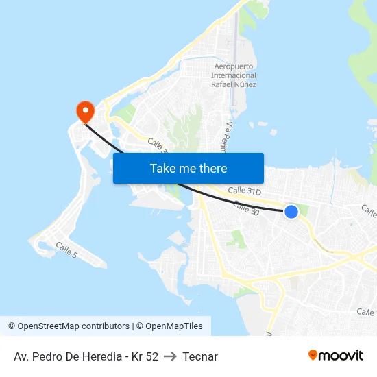 Av. Pedro De Heredia - Kr 52 to Tecnar map