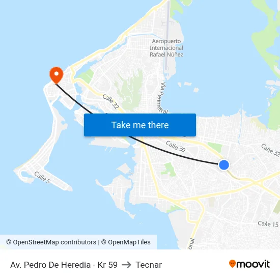 Av. Pedro De Heredia - Kr 59 to Tecnar map