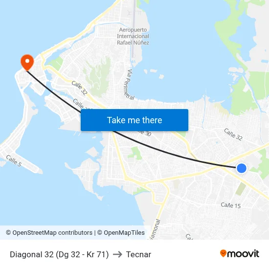 Diagonal 32 (Dg 32 - Kr 71) to Tecnar map