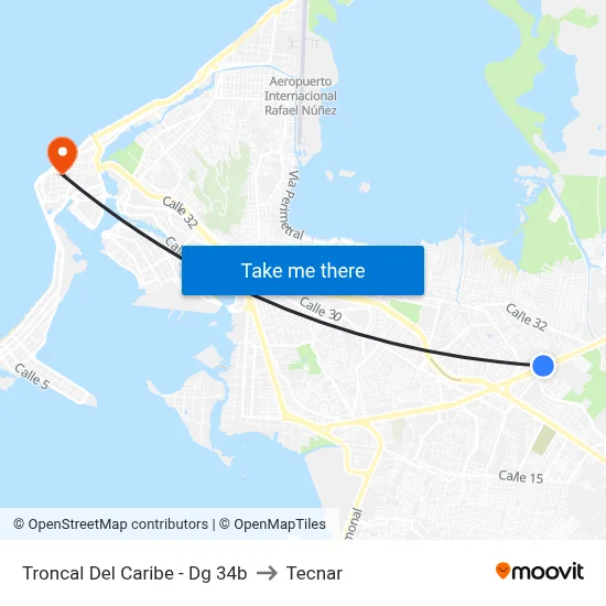 Troncal Del Caribe - Dg 34b to Tecnar map