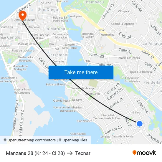 Manzana 28 (Kr 24 - Cl 28) to Tecnar map