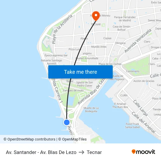 Av. Santander - Av. Blas De Lezo to Tecnar map
