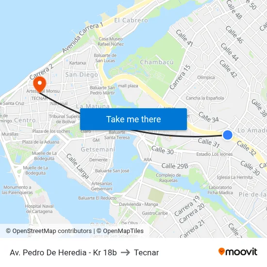 Av. Pedro De Heredia - Kr 18b to Tecnar map