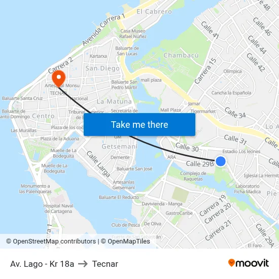 Av. Lago - Kr 18a to Tecnar map