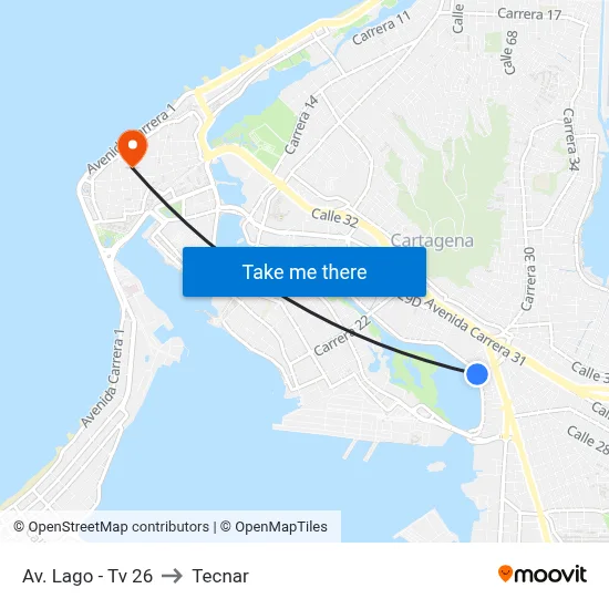 Av. Lago - Tv 26 to Tecnar map