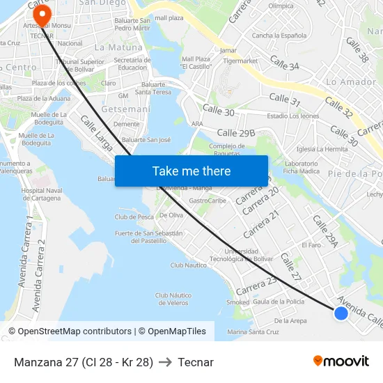 Manzana 27 (Cl 28 - Kr 28) to Tecnar map