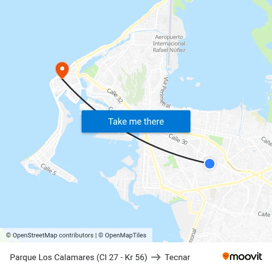 Parque Los Calamares (Cl 27 - Kr 56) to Tecnar map