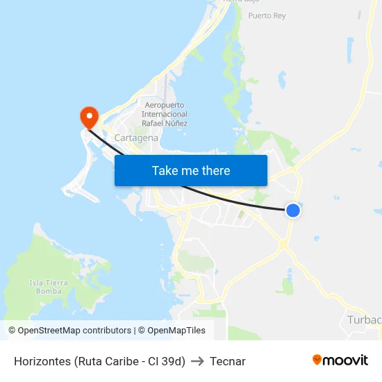 Horizontes (Ruta Caribe - Cl 39d) to Tecnar map