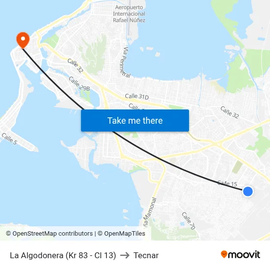 La Algodonera (Kr 83 - Cl 13) to Tecnar map