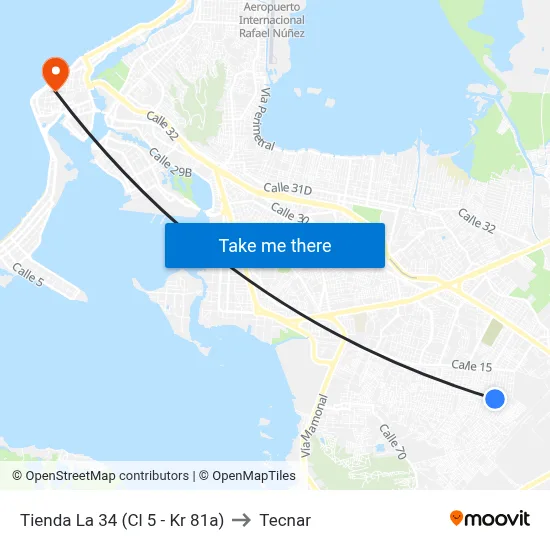 Tienda La 34 (Cl 5 - Kr 81a) to Tecnar map