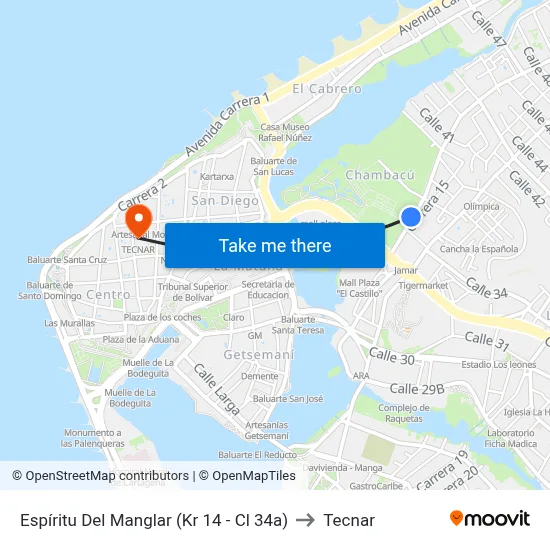 Espíritu Del Manglar (Kr 14 - Cl 34a) to Tecnar map