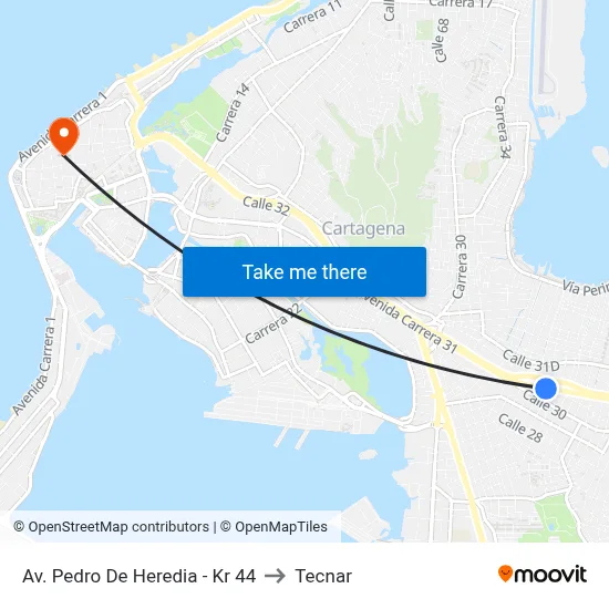 Av. Pedro De Heredia - Kr 44 to Tecnar map