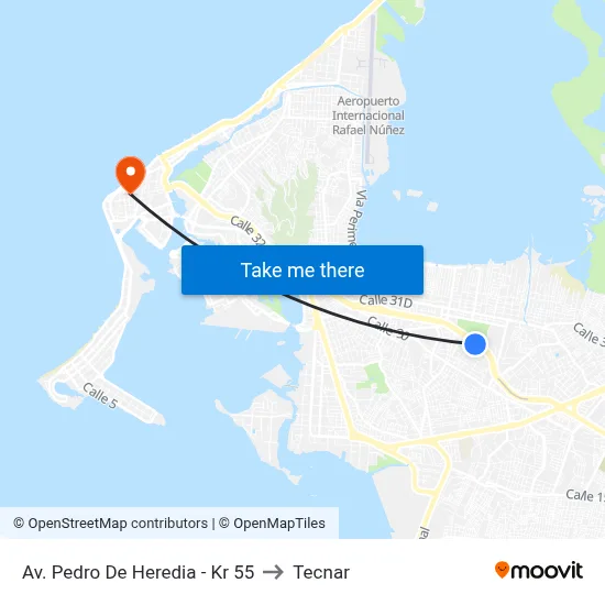 Av. Pedro De Heredia - Kr 55 to Tecnar map