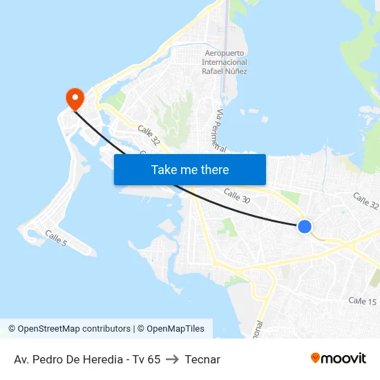 Av. Pedro De Heredia - Tv 65 to Tecnar map