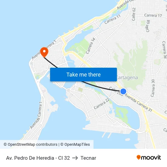 Av. Pedro De Heredia - Cl 32 to Tecnar map