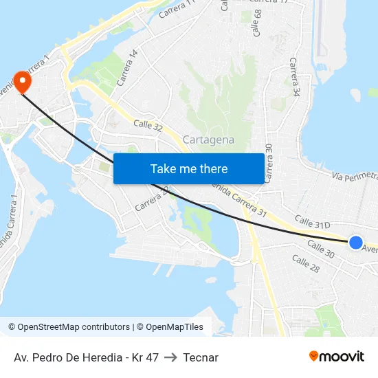 Av. Pedro De Heredia - Kr 47 to Tecnar map