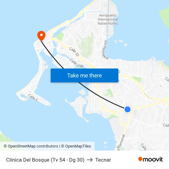 Clínica Del Bosque (Tv 54 - Dg 30) to Tecnar map