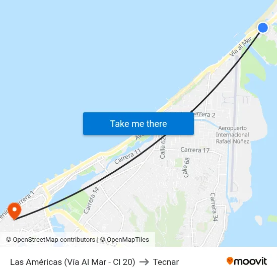 Las Américas (Vía Al Mar - Cl 20) to Tecnar map