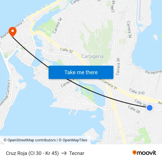 Cruz Roja (Cl 30 - Kr 45) to Tecnar map