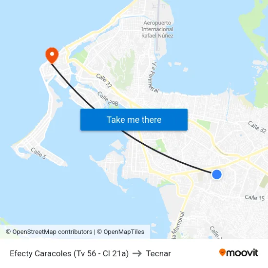 Efecty Caracoles (Tv 56 - Cl 21a) to Tecnar map