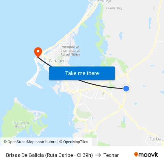 Brisas De Galicia (Ruta Caribe - Cl 39h) to Tecnar map