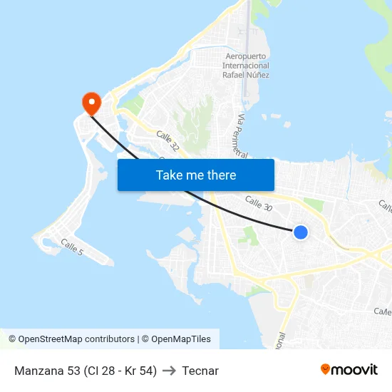 Manzana 53 (Cl 28 - Kr 54) to Tecnar map