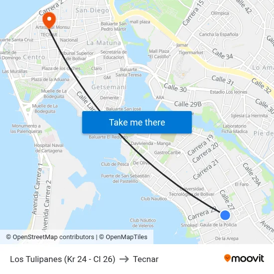 Los Tulipanes (Kr 24 - Cl 26) to Tecnar map