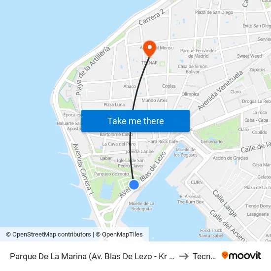 Parque De La Marina (Av. Blas De Lezo - Kr 1) to Tecnar map