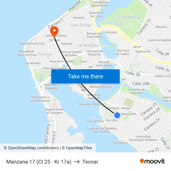 Manzana 17 (Cl 25 - Kr 17a) to Tecnar map