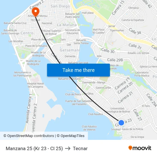 Manzana 25 (Kr 23 - Cl 25) to Tecnar map