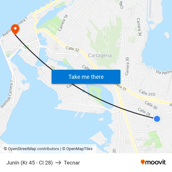 Junín (Kr 45 - Cl 28) to Tecnar map